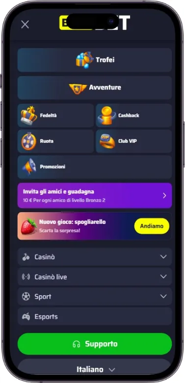 BDMbet Casino menu